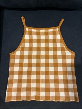 Madewell Gingham Apron Knit Tank Top Camisole Size S Cream and Gold